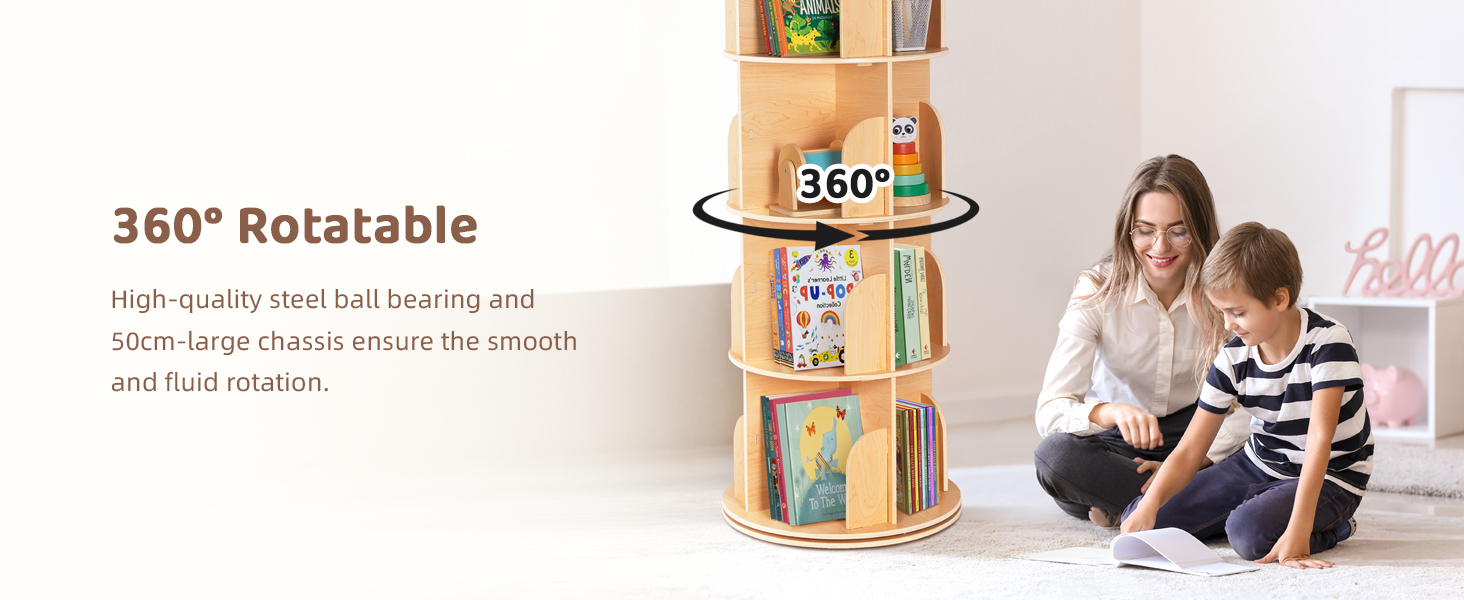Wood Desktop Shelf for Top Desk 2-Tier Adjustable 360 Rotating Bookshelf Organizer Freestanding Stackable Shelves Baby Room detail