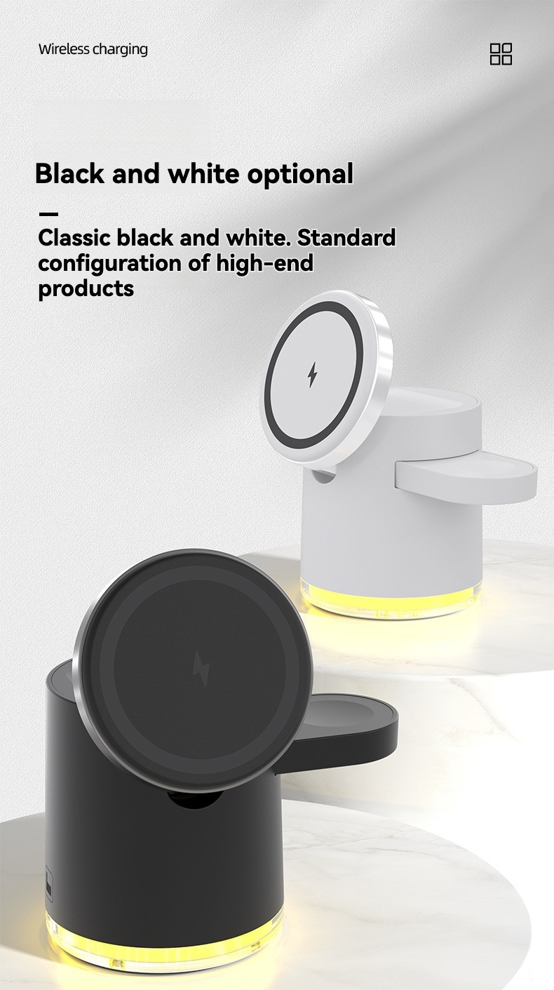MPP Wireless Charger stand 2024 Magnetic Fast Charging Station Adjustable LED Light Wireless Phone Charger for Watch Earphone detail