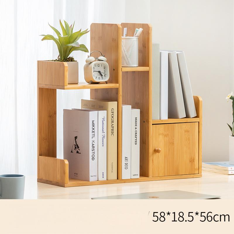 Multipurpose Design Bamboo Desktop Book Rack Bookshelf Slots Door for Home Office product view