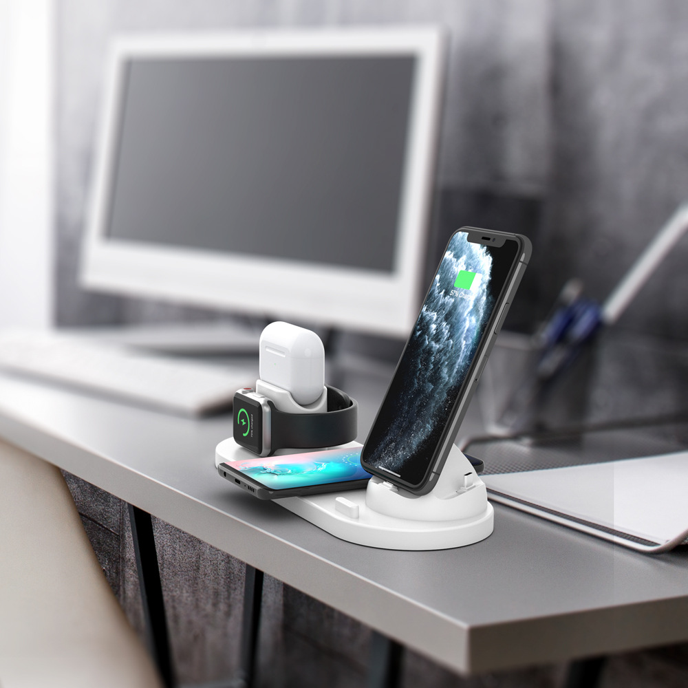 Tabletop Fast Charging 4 6 in 1 Rotate Stand Phone Holder Charge Dock Universal Wireless Charger for iPhone Apple Watch Samsung product view
