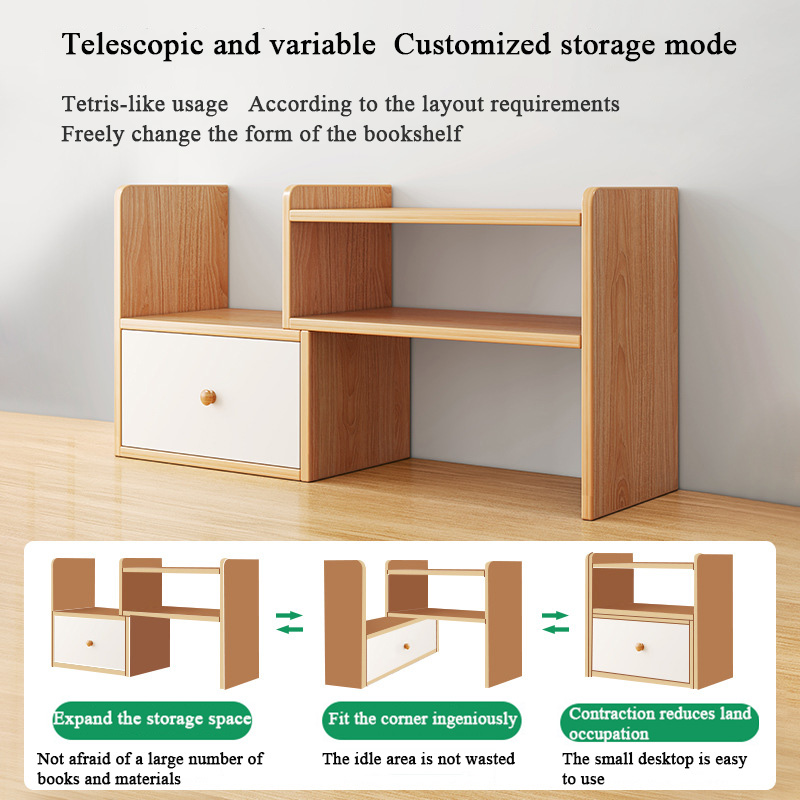Wholesale Estanteria En Escritorio Wooden Office Desk Desktop Bookshelf Desktop Storage Rack Multi-layer Small Storage Cabinet product view