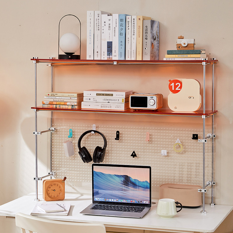 Adjustable Metal Frame Acrylic Desktop Bookshelf Multilayer Pegboard Storage Rack for Office Other Household Furniture