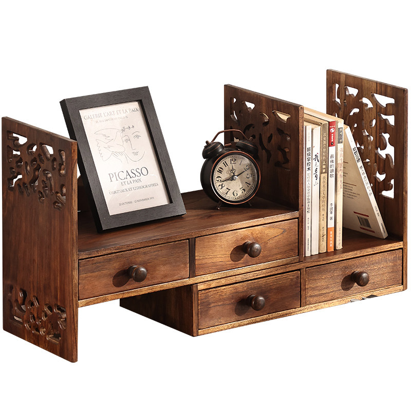 Solid Wood Mini Artistic Desktop Shelf Student Desk Bookshelf Bay Window Bookcase Chinese-Style Retro Home Furniture product view
