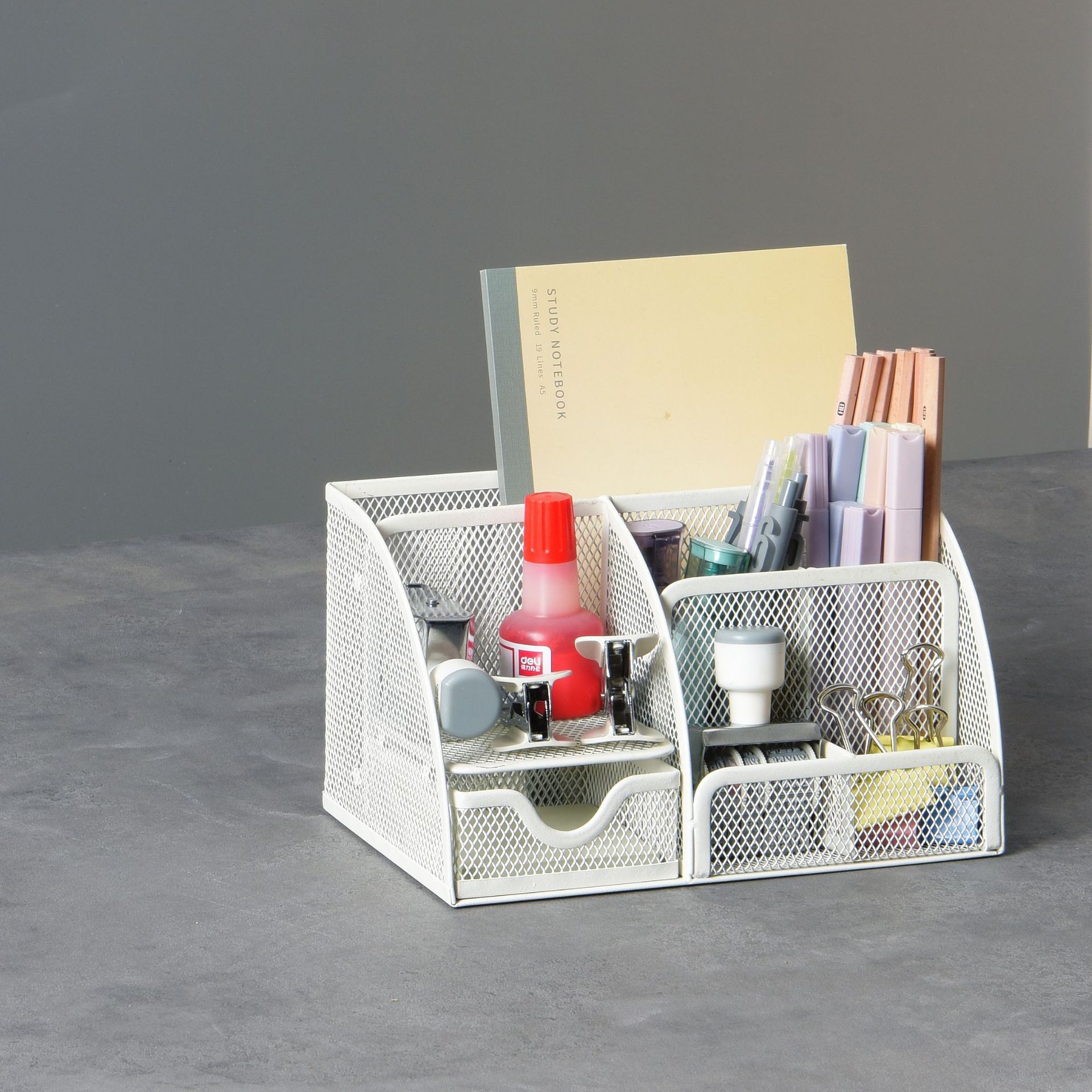 Desktop Organizer Multi-functional Pencil Holder Metal Mesh Office Supplies Storage Box & Rack Multi-tier Shelf Rectangular product view