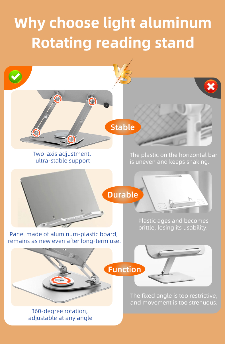 Aluminum Alloy Multifunctional Reading Stand Desktop Rotating Folding Bookshelf with Computer Stand for Students Tablet PC Users detail