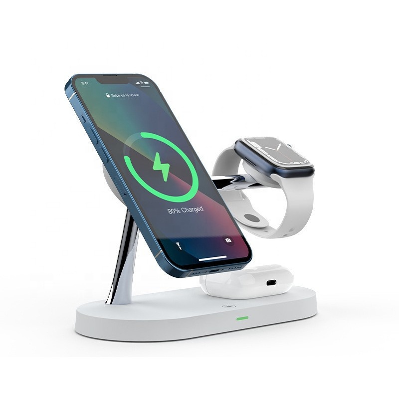 15W Quick Charging Phone Stand USB Port 5-in-1 Zinc Alloy Multi-Function Magnetic Wireless Charger Holder Mobile Phone Earphone product view