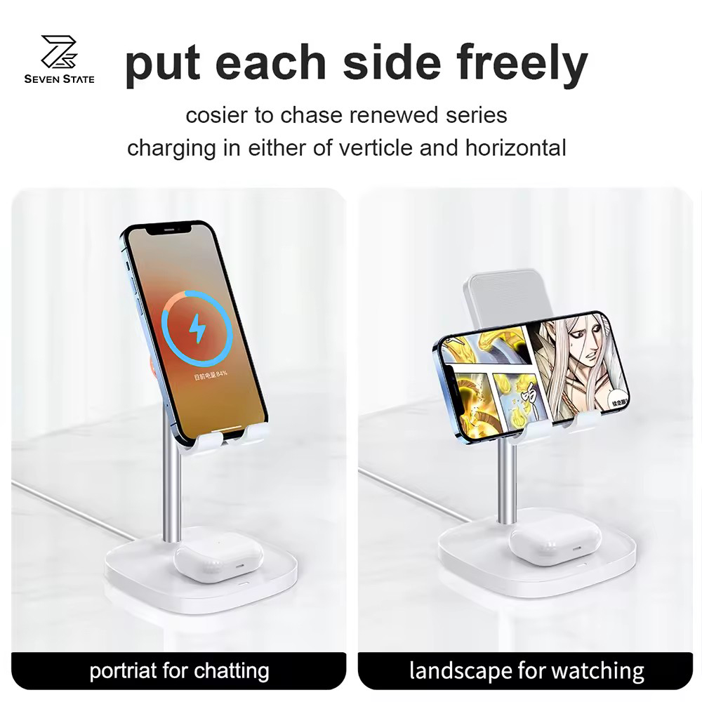 Desktop Wireless Charger Phone Stand,15W Multifunction Charger for Cell Phone Earphone Watch Wireless Charger product view