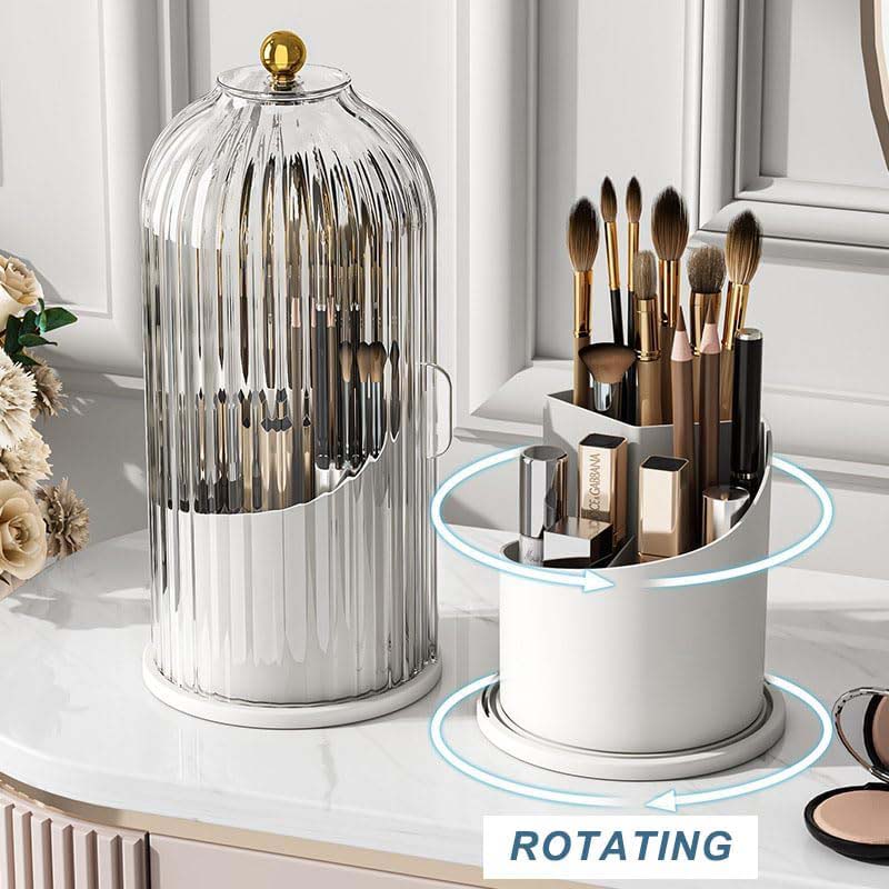 Makeup Brush Holder with Lid 360 Rotating Clear Dustproof Make up Organizers for Vanity Bathroom Countertop product view