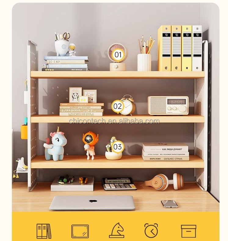 Simple Multi-Layer Desktop Bookshelf with Hole Pegboard Office Workstation Storage Rack Organizer for Student Dormitory detail