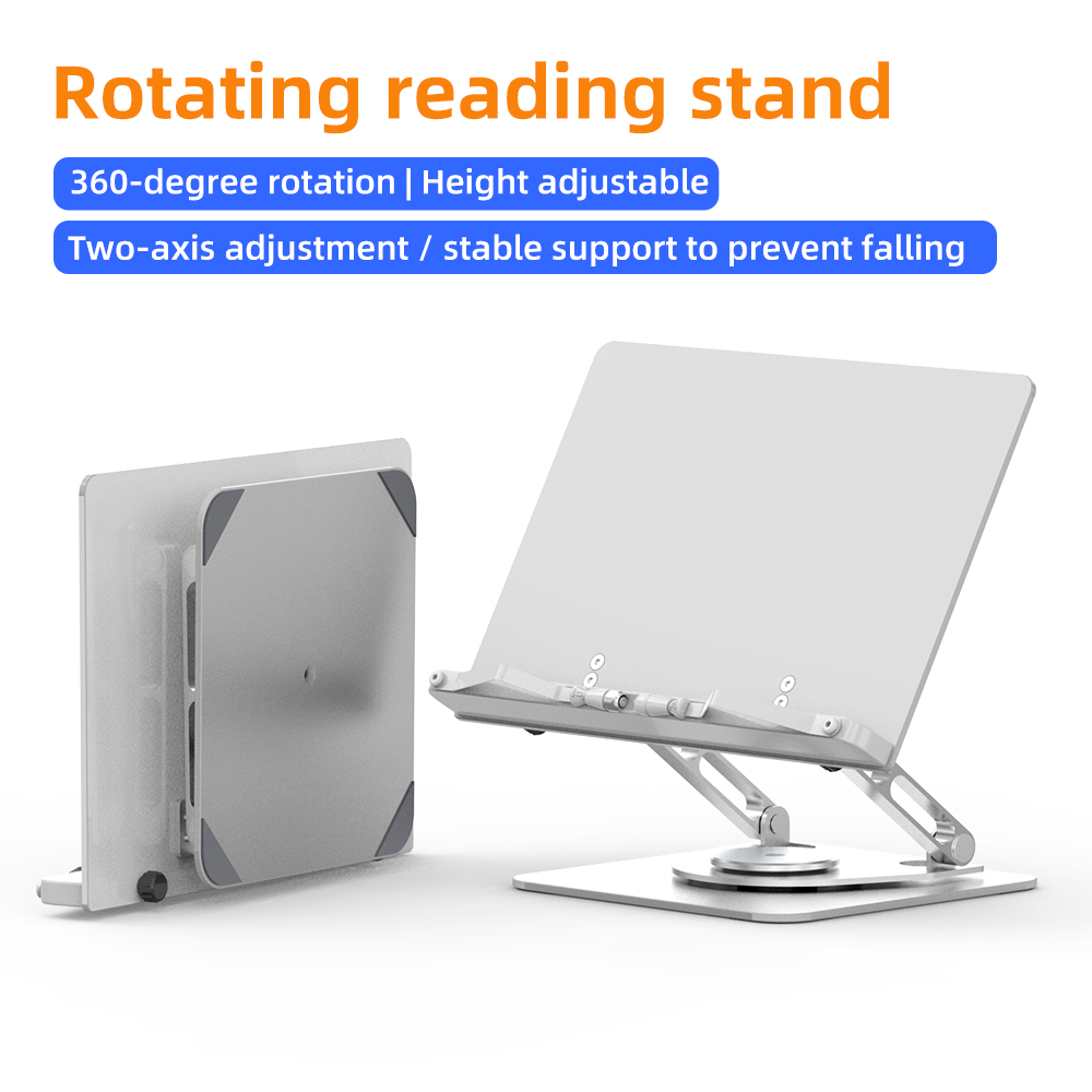 Aluminum Alloy Multifunctional Reading Stand Desktop Rotating Folding Bookshelf with Computer Stand for Students Tablet PC Users product view
