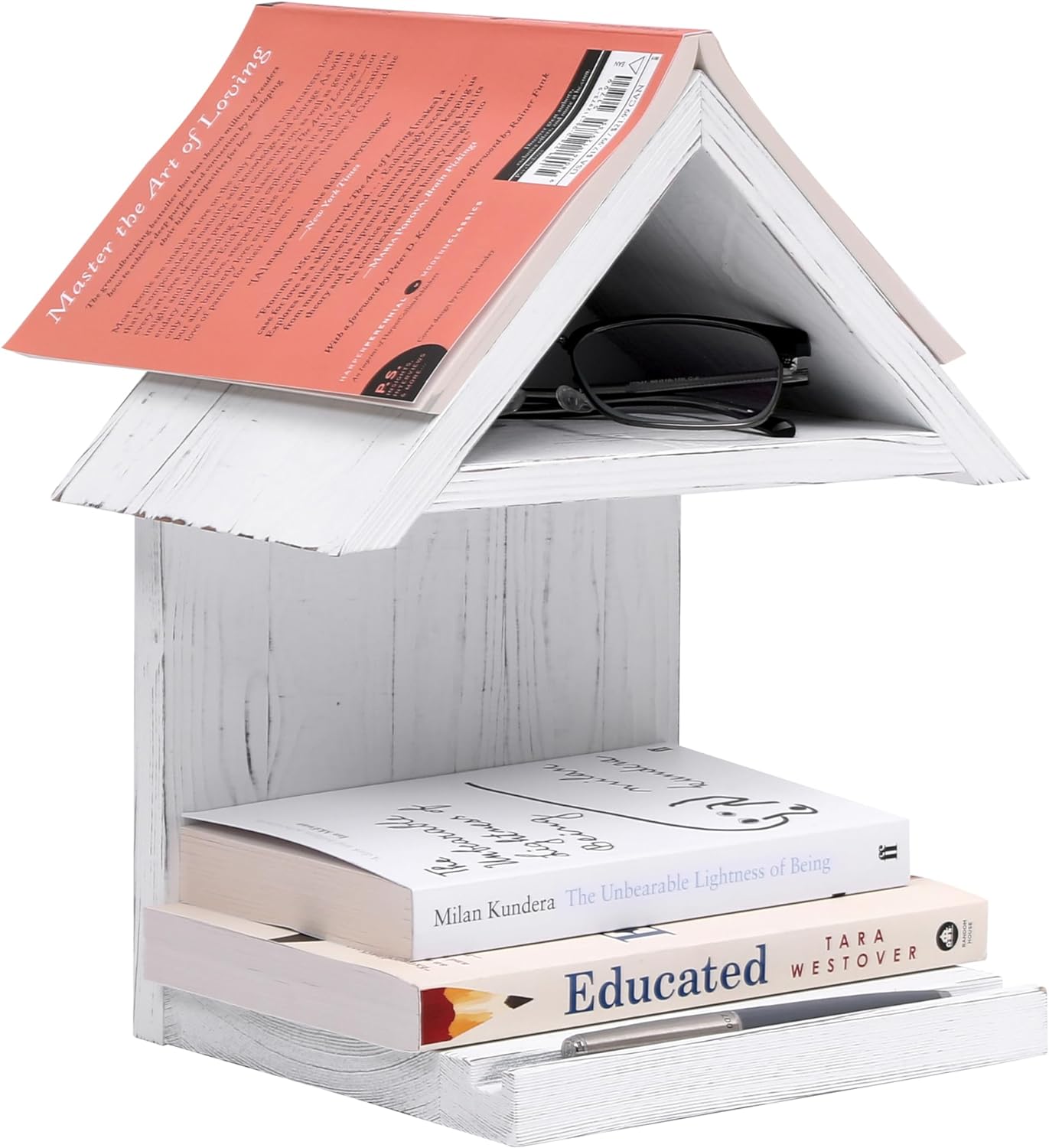 Custom Wooden Floating Bedside Bookshelf,Desktop Wooden Book Stand, Mini Library Shelf Side Table Book Lover Organization product view