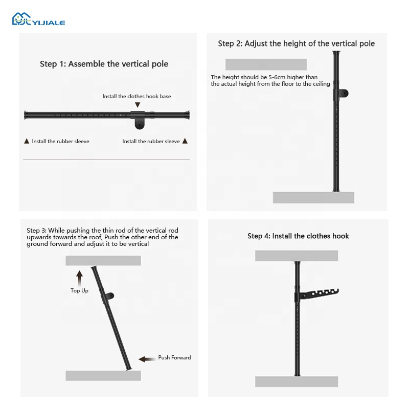 YIJIALE Ready to Ship OEM/ODM Telescopic Coat Stand Punch-Free Quick Install Adjustable Height Rental House Coat Stand product view