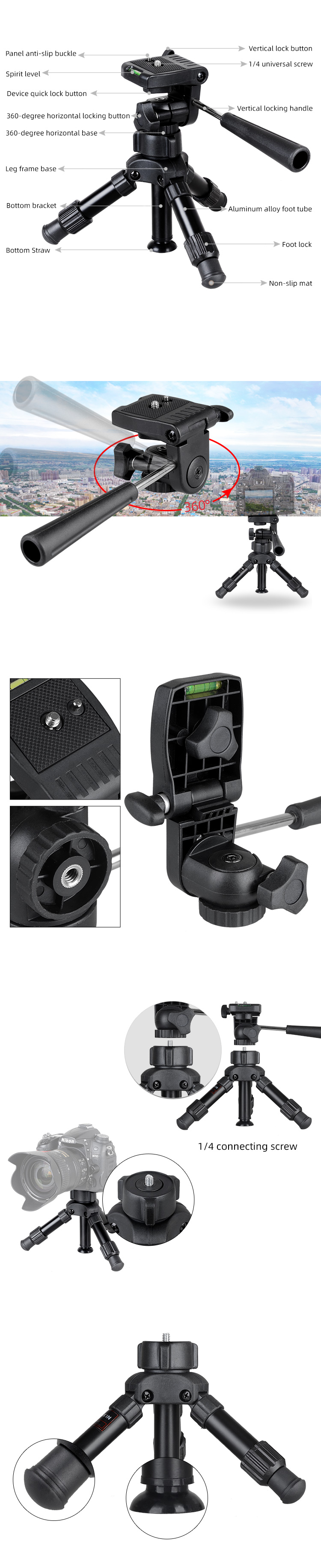 Adjustable Travel Portable Flexible Desktop Tabletop Mobile Phone Selfie Camera Mini Tripod Stand Camera Holder detail