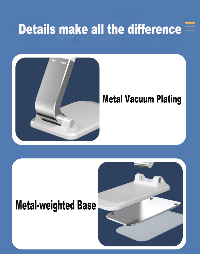 Adjustable ABS+Aluminum Alloy Phone Stand with Non-Slip Base Silicone Pad Compatible All Phones Tablets Desk Use detail