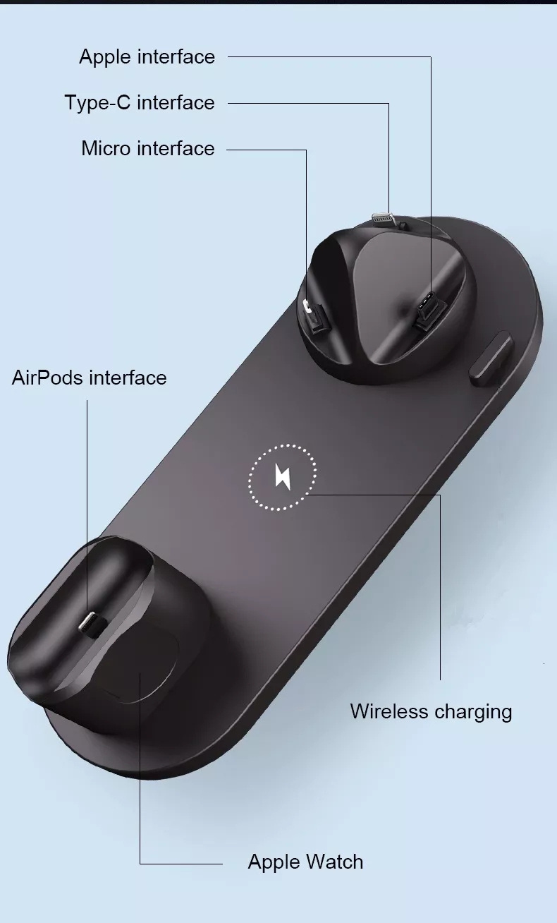 Tabletop Fast Charging 4 6 in 1 Rotate Stand Phone Holder Charge Dock Universal Wireless Charger for iPhone Apple Watch Samsung detail