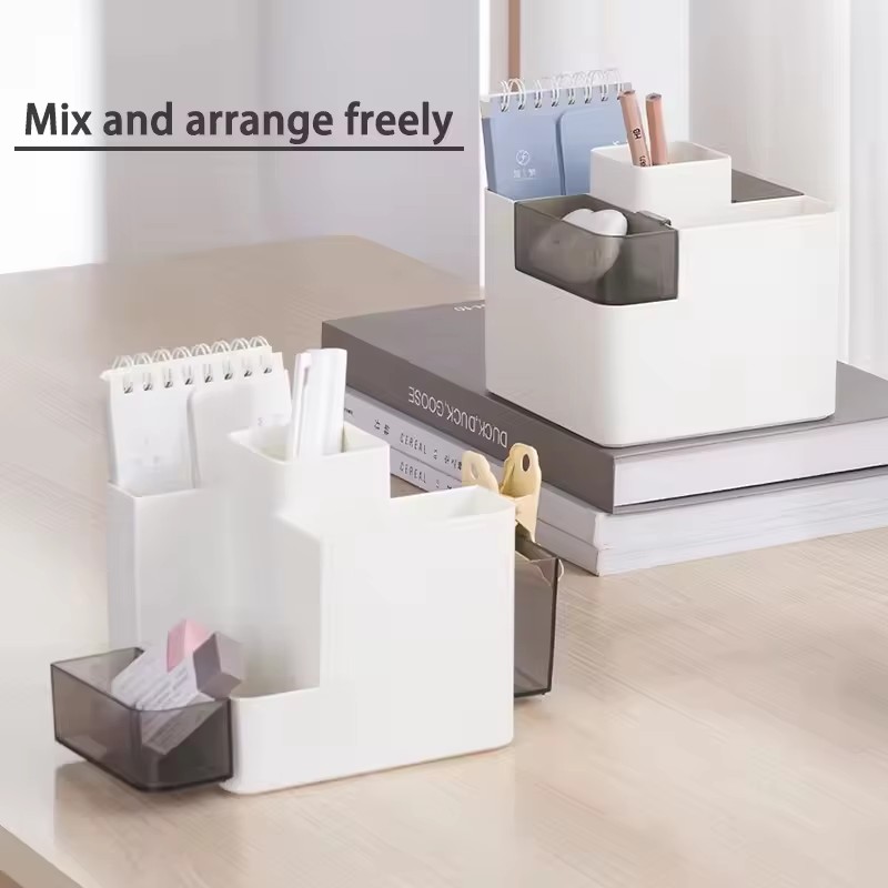 Creative Office Desk Pen Holder & Storage Rack-Multifunctional Transparent ABS Plastic Office Organizer for School Home Office product view
