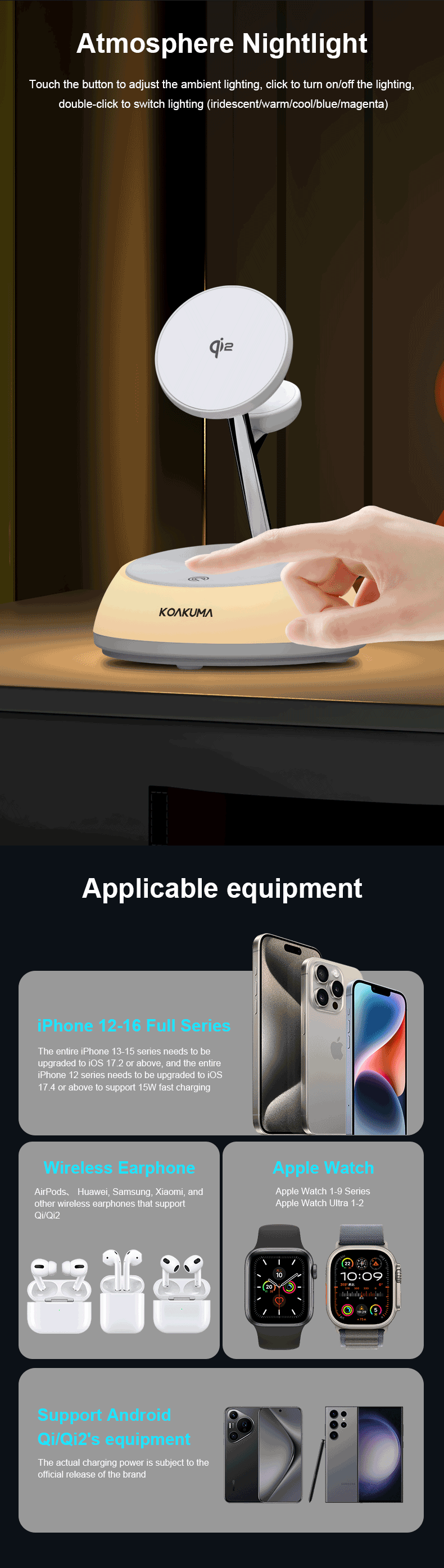 New Electronics Products 2025 Magnetic Qi2 Phone Stand 3-in-1 LED Desk Table Lamp with Wireless Charger detail