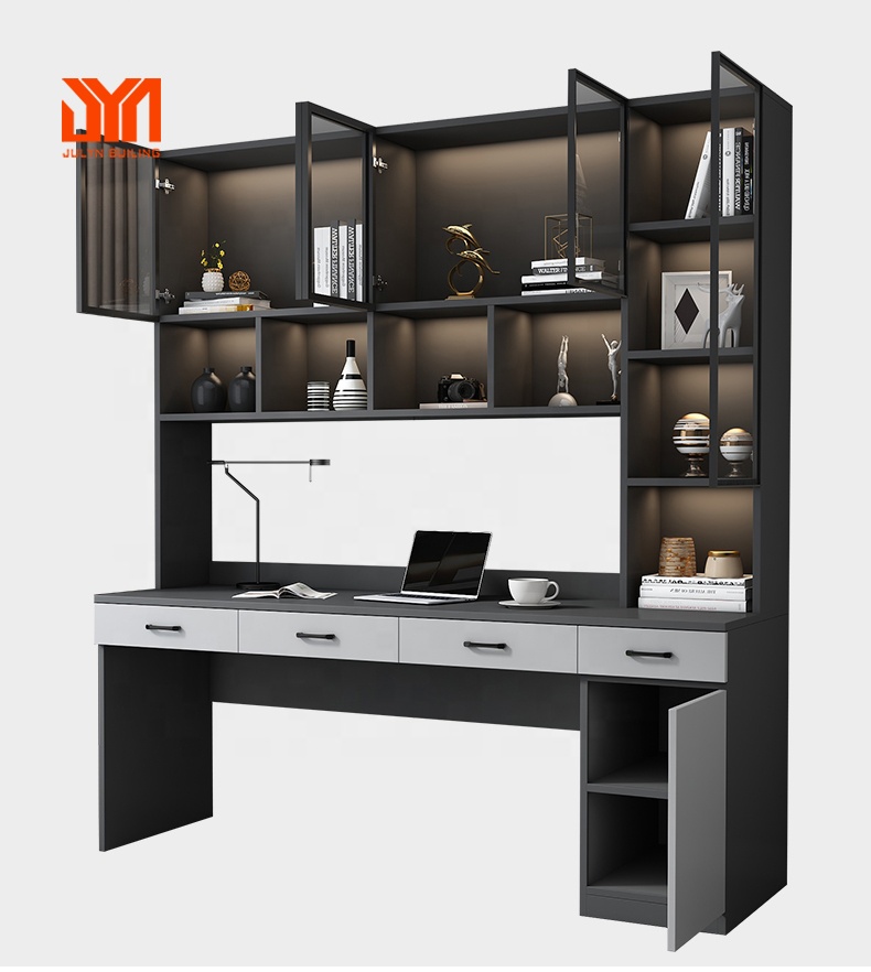 JYN Double Desk Cabinet Home Office Bookshelf Combination Home Student Use Desktop Computer Desk Integrated Bookcases product view