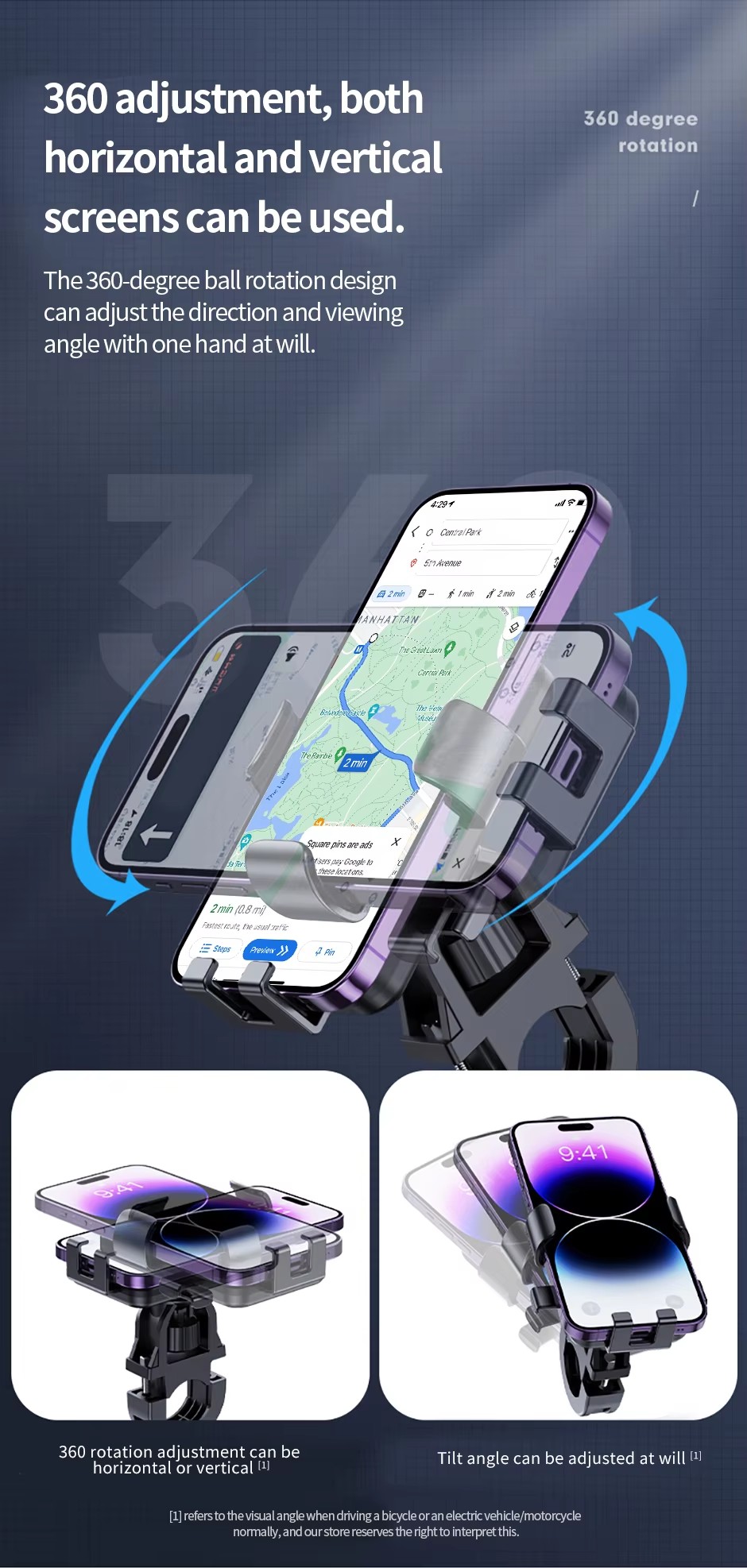Universal Cell Phone Holder Bicycle Handlebar Multi Use Shockproof Motorcycle Phone Stand detail