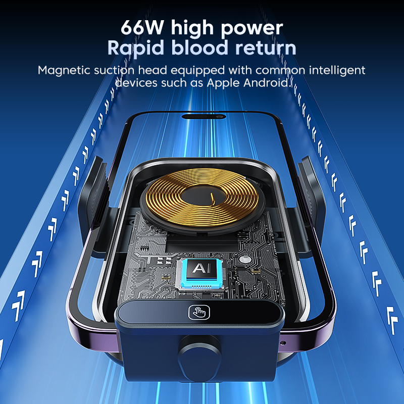 Hot Sale 66W Magnetic 15W Wireless Car Phone Charger Dual Vent Suction Cup Mount Compatible iPhone Type-C Devices Charging Stand product view