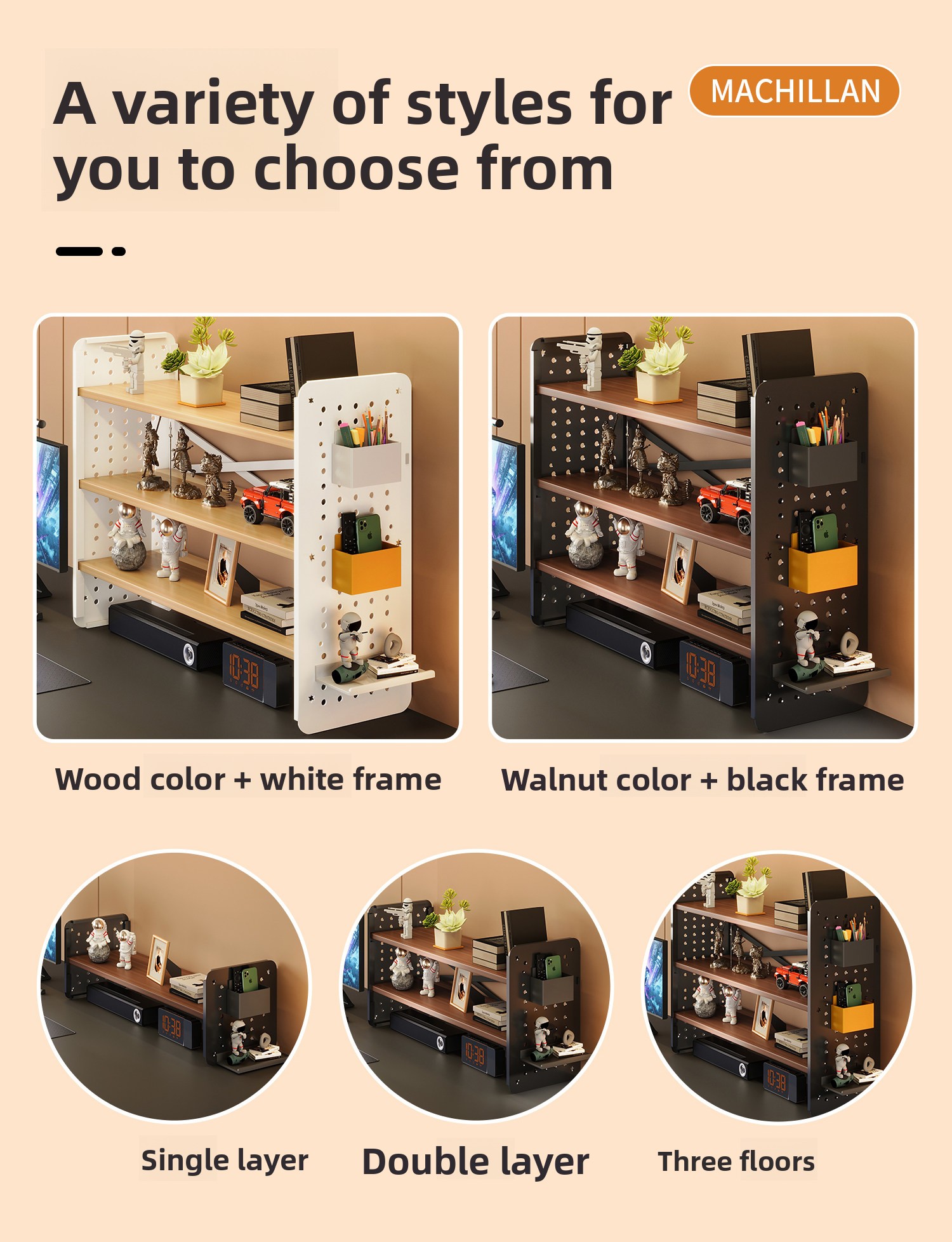 Durable Desktop Shelf Table DIY Pegboard Bookshelf Computer Desk Multi-Layer Storage Rack Office Display Rack Precious Metals detail