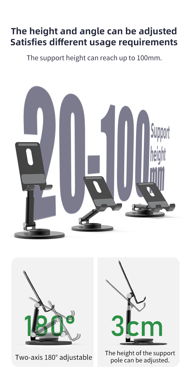 Anti-slip Foldable Aluminium Alloy Desk Phone Stand Tablet Holder Mobile Phone Holders with Adjustable Height detail