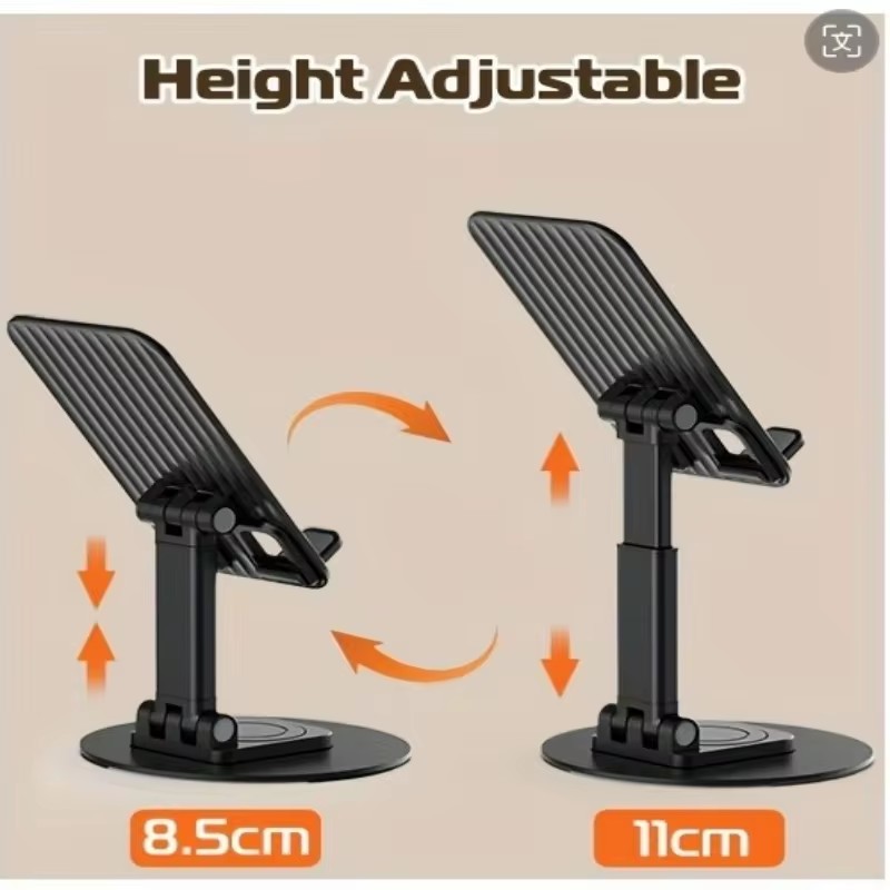 Factory Direct Desktop Phone Holder 360° Rotation Aluminum Alloy Carbon Steel Height Adjustable Anti-Slip Silicone OEM ODM detail