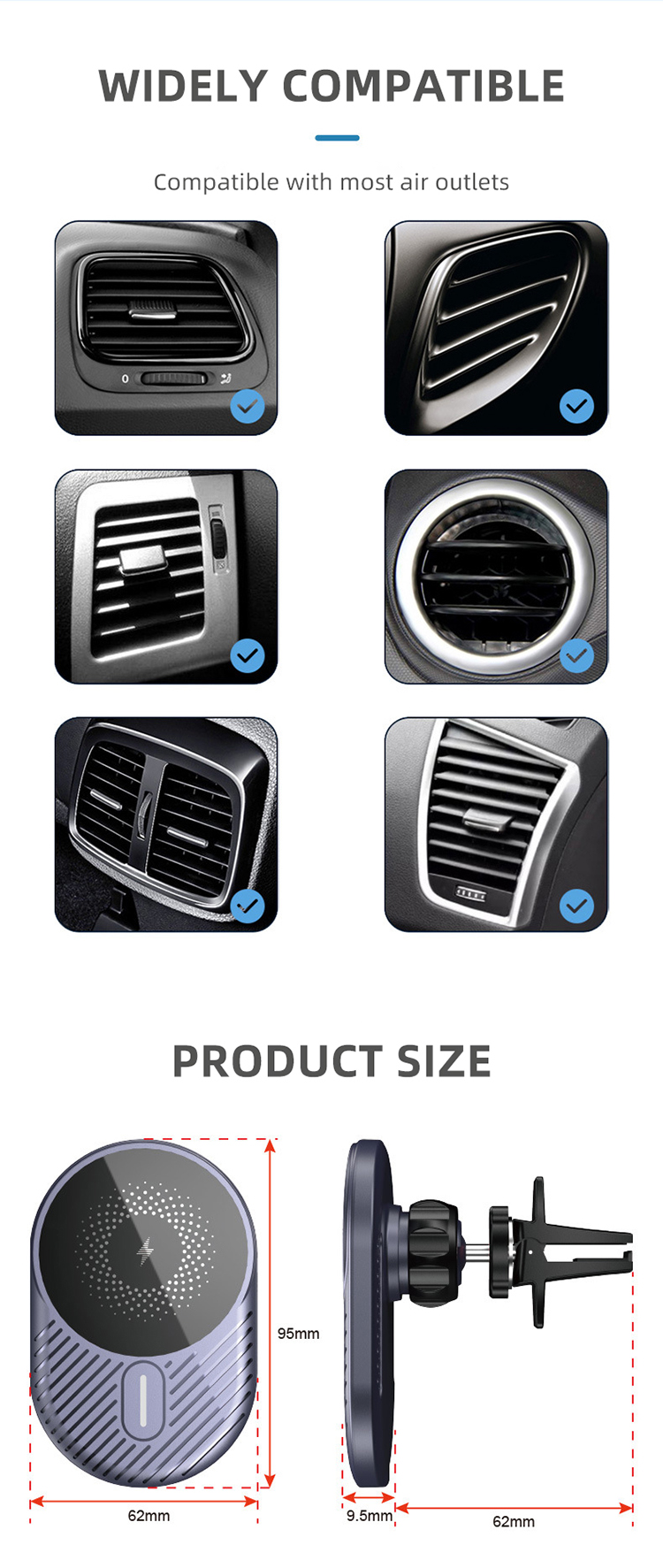 15W Electric Flexible Magnetic Wireless Car Charger Type-C Port Multi-Protection Air Vent Mount Phone Holder IPhone15 detail
