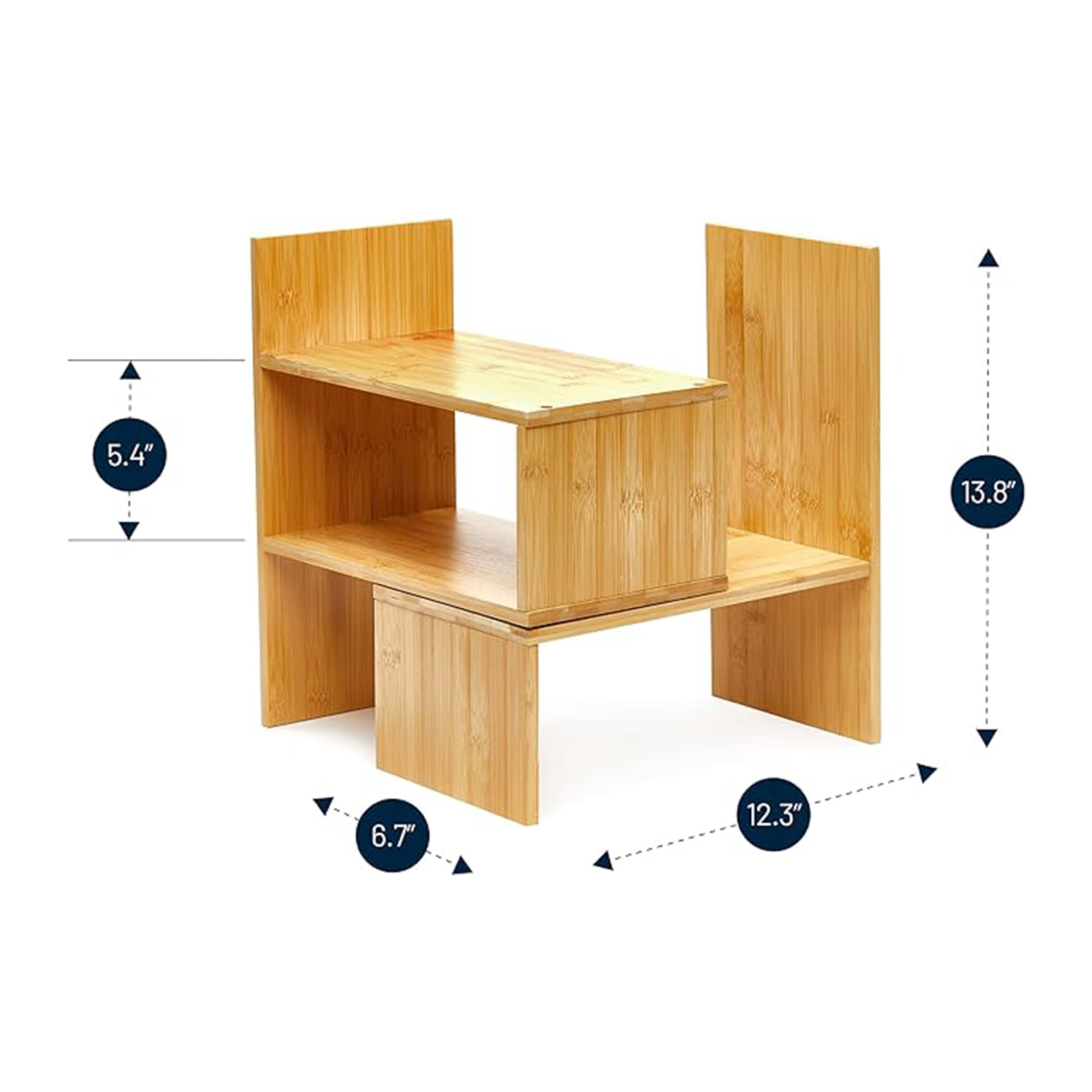 Adjustable Natural Wood Desk Adjustable Bookshelf Bamboo Desktop Organizer Display Shelf Rack Countertop Bookcase product view