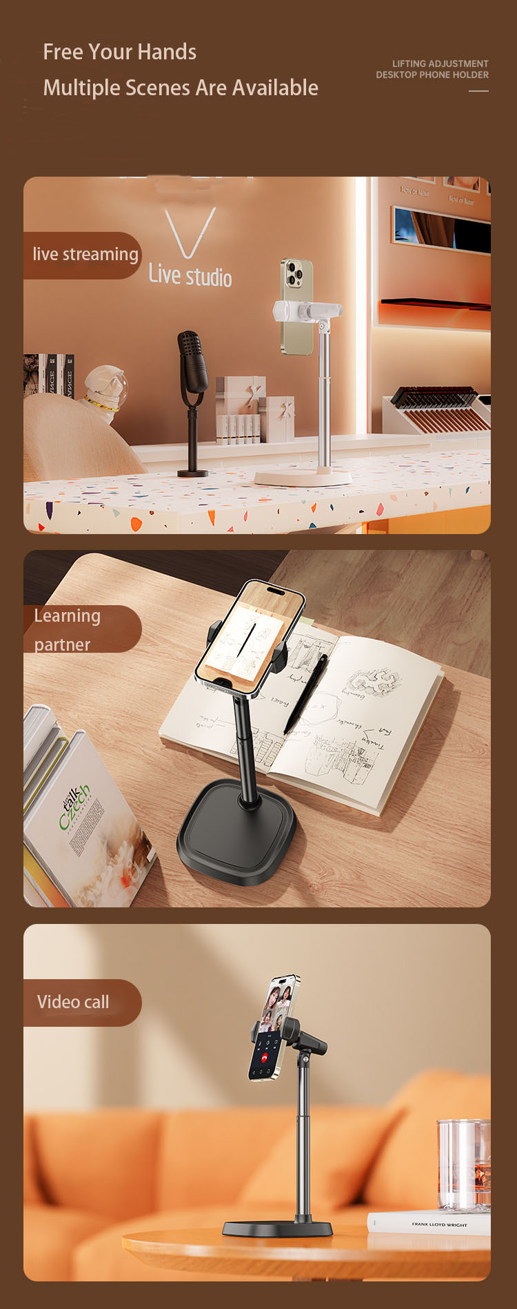 Phone Stand Aluminium Alloy Adjustable Folding Desktop Tablet Cell Phone Stand Holder detail