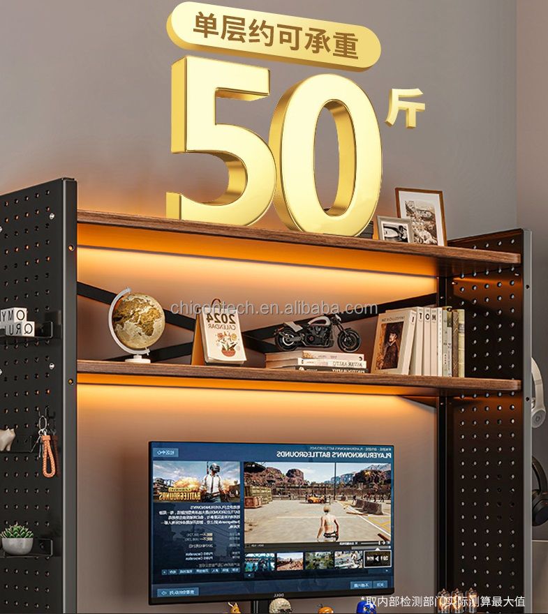 Multilayer Wood Desktop Bookshelf with Double Tiers Heightening Computer Arrogance Home Desktop Storage Shelves with Hole Board detail