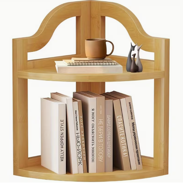 Bamboo Modern Eco-friendly Desktop Bookshelf Three-Layer Storage Corner Rack for Living Room Space-Saving Bookcase