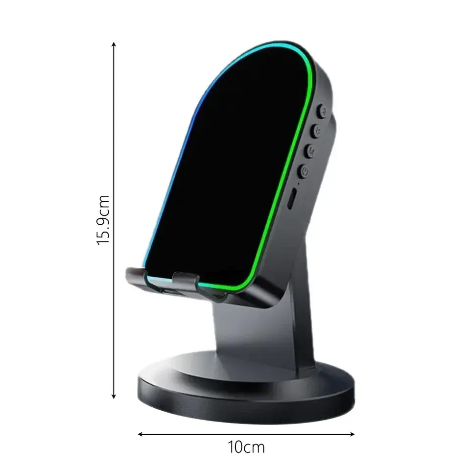 2 in 1 Induction Mobile Phone Holder Button HD Sound Phone Stand Ambient Light Non-Slip Wireless BT Speaker Stand Desktop product view
