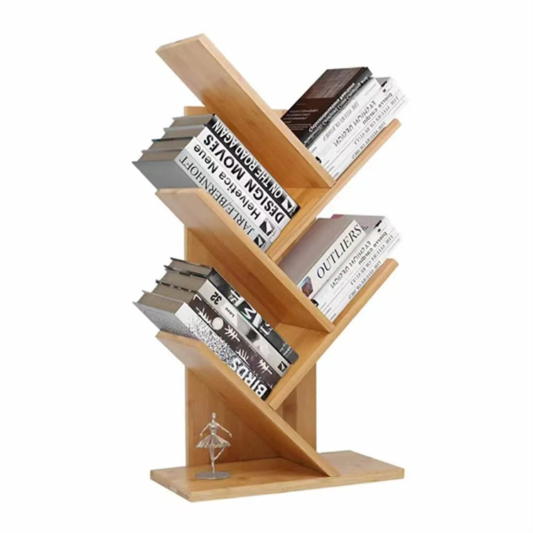 Wooden Craft DIY Wooden Tree Shape Bookshelf 5 Tier Bamboo Bookcase Home Office Desktop Standing Wooden Book Storage Rack product view