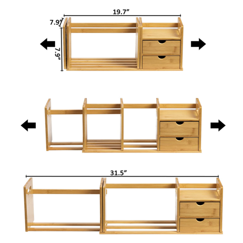Factory Sale Various Widely Used Adjustable Movable Bamboo Wooden Storage Rack Expandable Bamboo Desktop Bookshelf detail