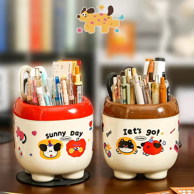 Girl Themed Cartoon Cute Square Multifunctional Plastic Pen Holder High Aesthetic Value School Desk Storage Home Office Office product view