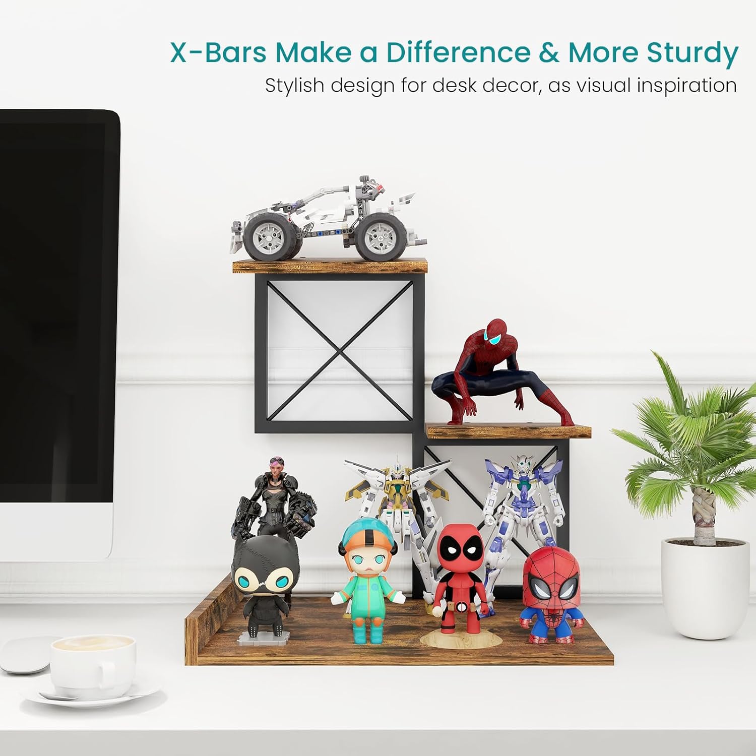 Wood Desktop Organizer Small Bookshelf 3 Tier Storage Shelf Riser Display Stand for Office Dector detail