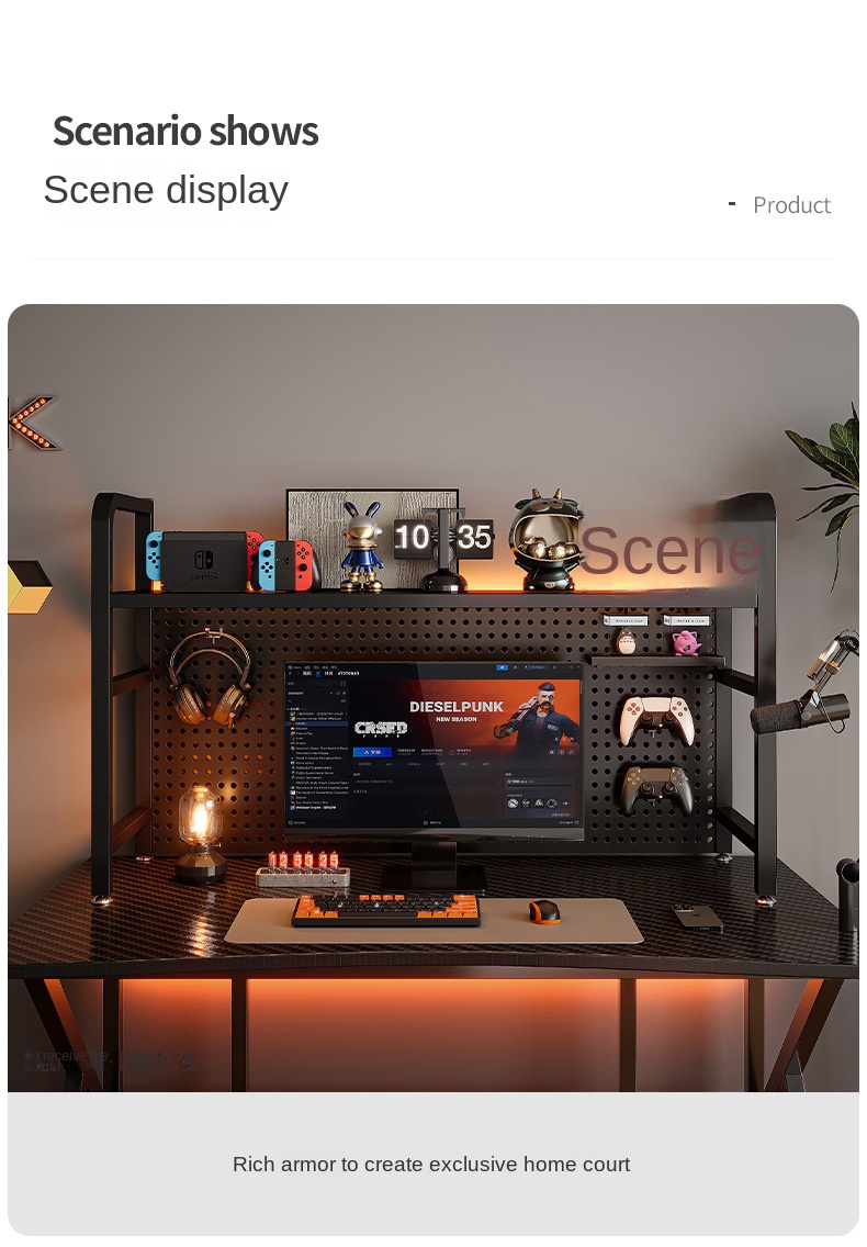 Metal Wire-Wrap Board Shelf Desk Desktop Bookshelf Desk Storage Decoration Computer Desk Electric Racing Wind Display Shelf detail
