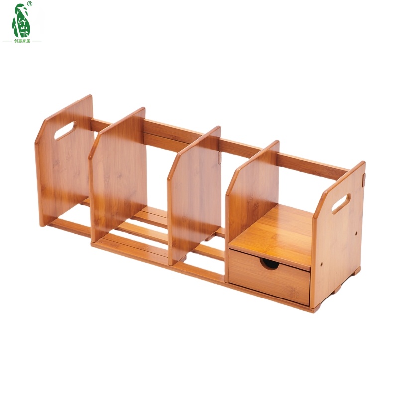 Modern Bamboo Wood Natural Color Desktop Organizer Bookshelf Storage Drawer Display Elegant Home Office Bookcase Cabinet detail