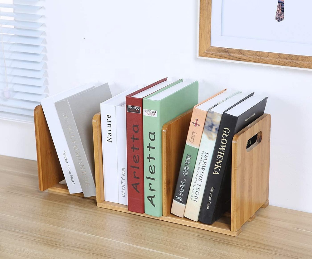 Customized Cheap Natural Bamboo Living Room Corner Expandable Modern Minimalist Bookshelf Storage Rack