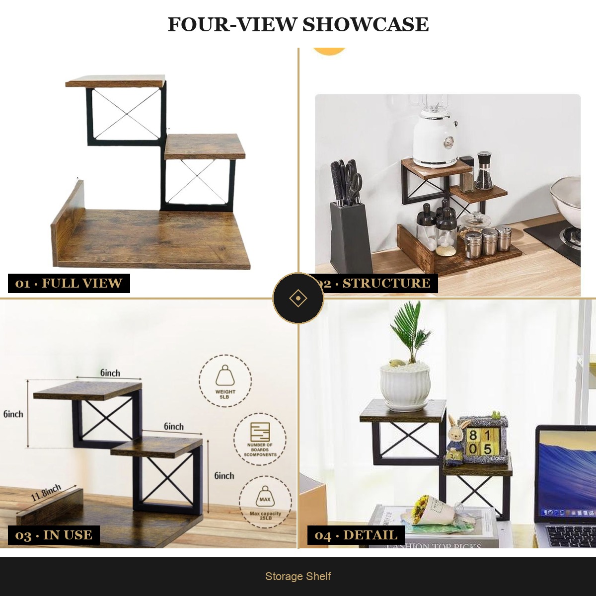 Wood Desktop Bookshelf Desktop Organizer Office Storage Rack Wood Iron Display Shelf Open Storage Box for Table Office Organizer detail