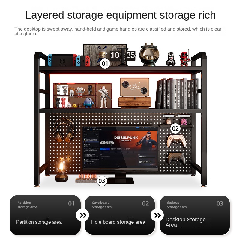 Metal Wire-Wrap Board Shelf Desk Desktop Bookshelf Desk Storage Decoration Computer Desk Electric Racing Wind Display Shelf product view