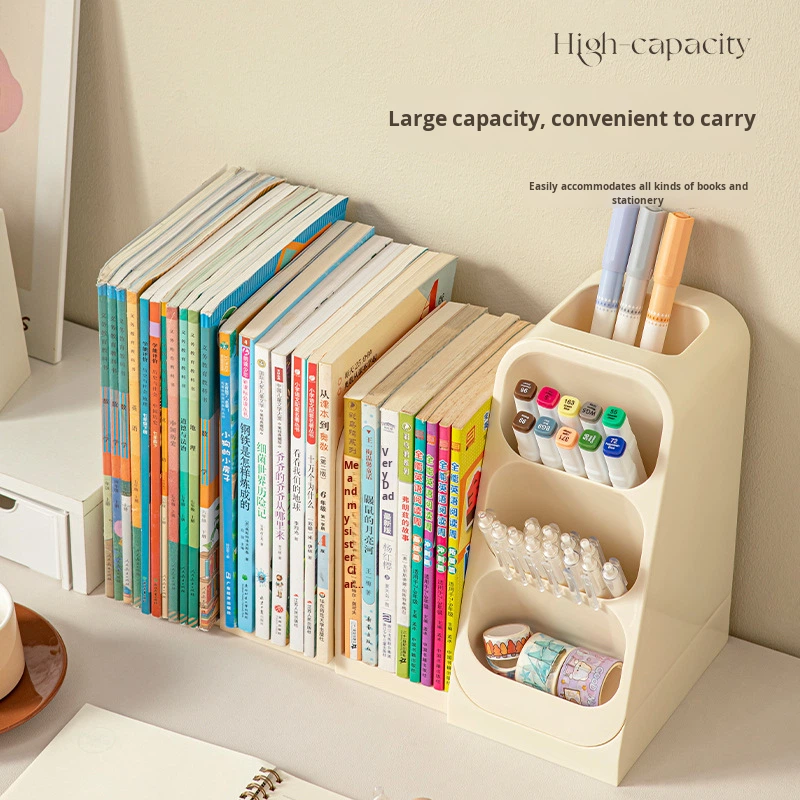 Plastic Desktop Storage Box Student Book Organizer Book Stand Large Capacity Bookshelf Pen Holder product view