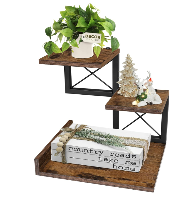Wood Desktop Organizer Small Bookshelf 3 Tier Storage Shelf Riser Display Stand for Office Dector detail
