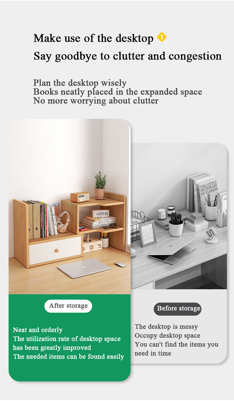 Wholesale Estanteria En Escritorio Wooden Office Desk Desktop Bookshelf Desktop Storage Rack Multi-layer Small Storage Cabinet detail