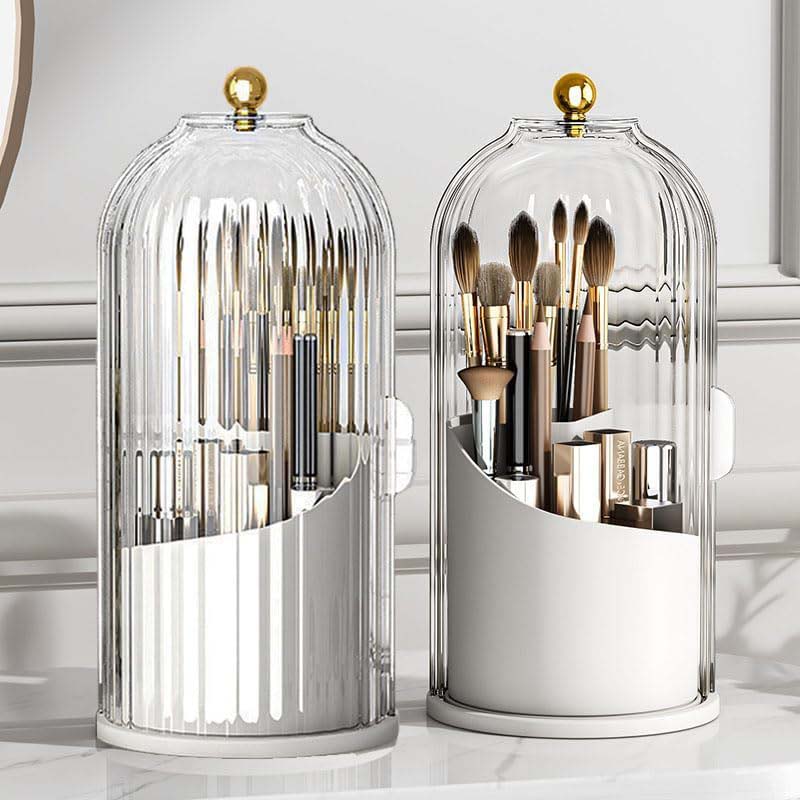 Makeup Brush Holder with Lid 360 Rotating Clear Dustproof Make up Organizers for Vanity Bathroom Countertop detail