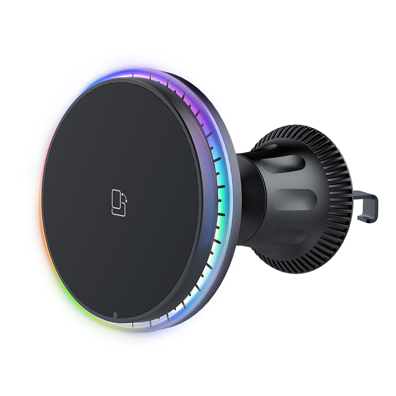 15W Fast Magnetic Wireless Car Charger Mount RGB Light 360° Rotation Air Vent Phone Holder for iPhone 17 16 15 14 Wholesale