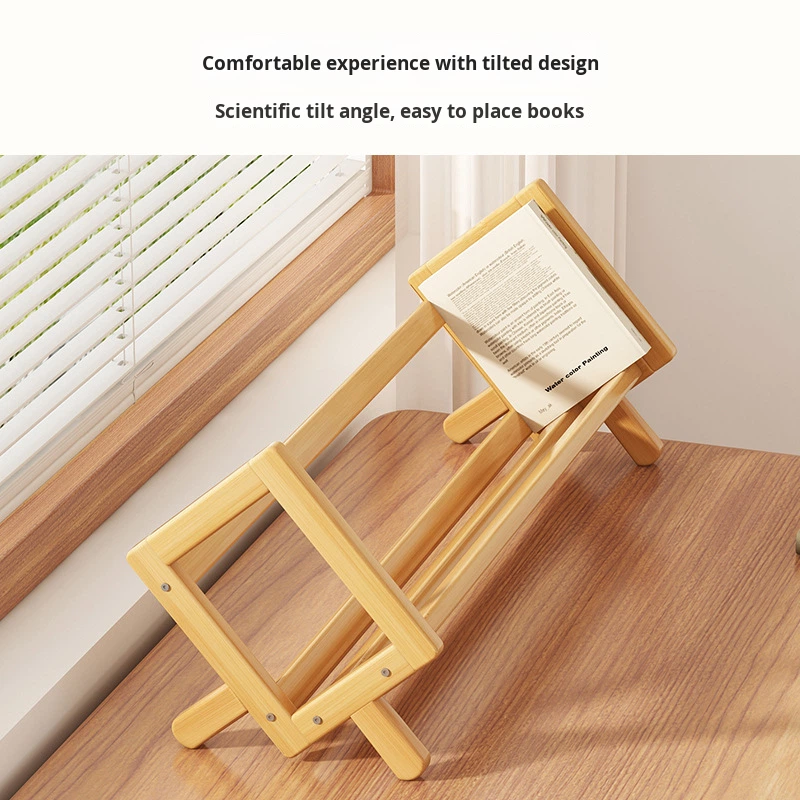 Desktop Bamboo Bookshelf Storage Rack with Adjustable Partitions for Children's Student Desk Corner High-Value Small Design product view
