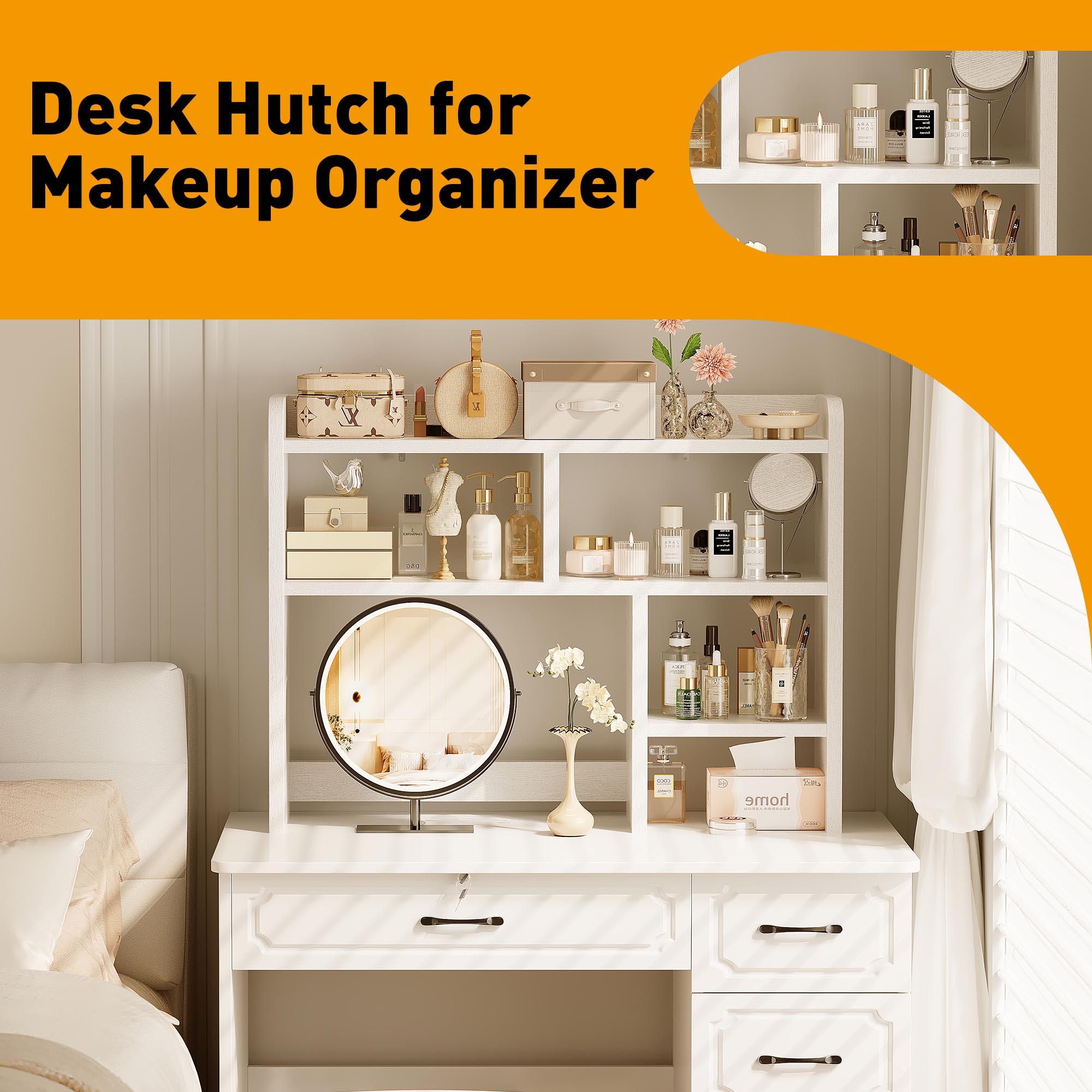 Factory Direct Custom Service MDF 4-Tier Desktop Hutch Panel Countertop Shelf Bookcase with Desktop Storage Organizer Rack product view