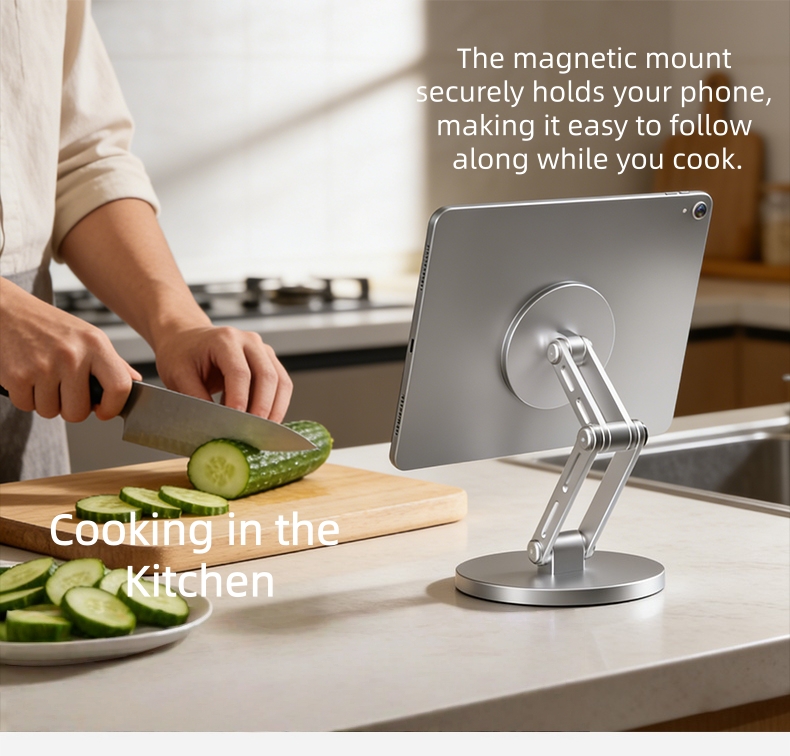 360 Rotating Magnetic Tablet Stand Foldable Aluminum Phone Holder for Desk Office & Travel Supports 4-10 Inch Devices product view